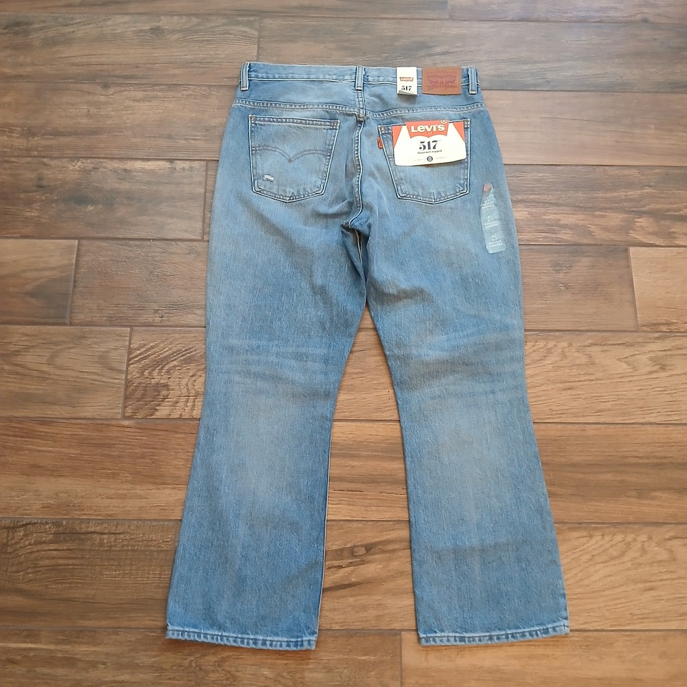 Levis Jeans Womens 31 Blue Denim 517 Bootcut Cropped High Rise Orange Tags